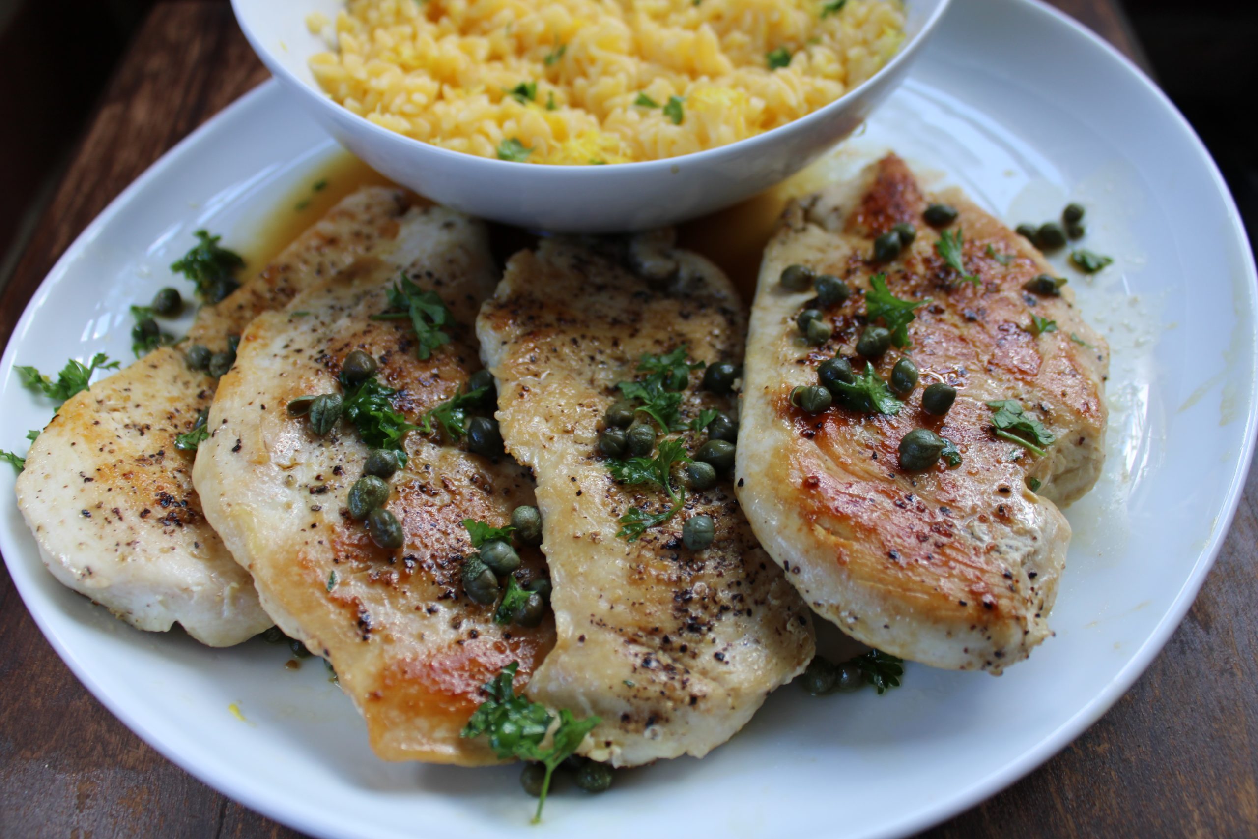 CHICKEN PICCATA WITH ORZO